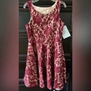 Charming Floral Kids Dress in Burgundy and Peach